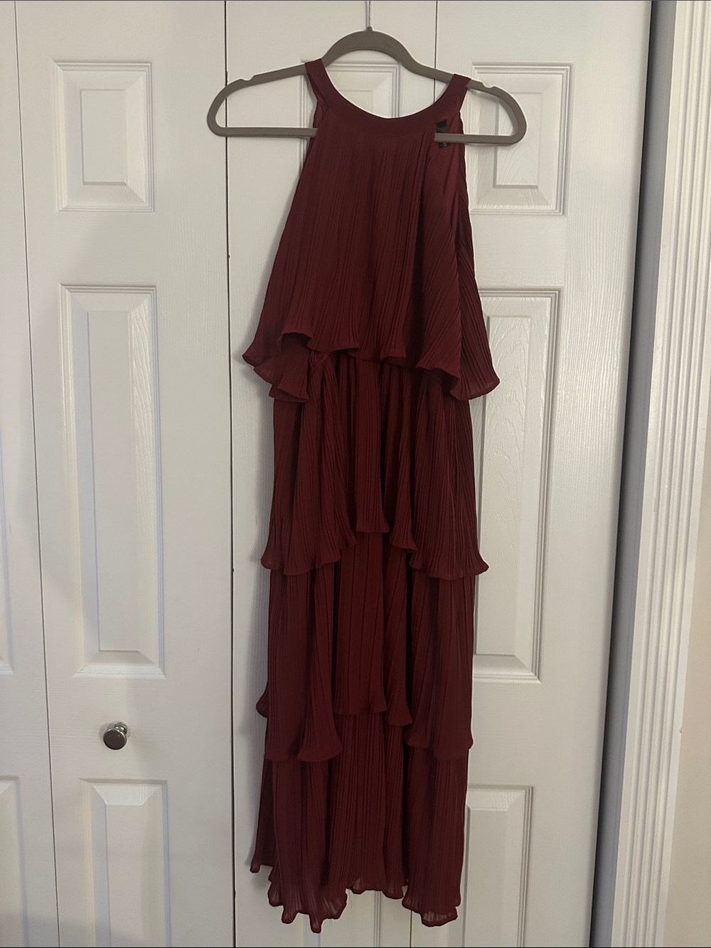Tiered Halter Maxi Dress in Burgundy